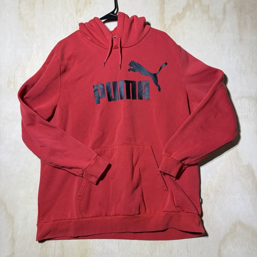 Puma Men’s XXL Red Pullover Hoodie Black Logo Fleece Sweatshirt Casual Athletic